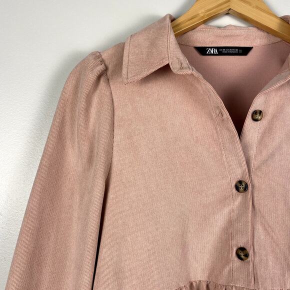 ZARA Corduroy Tiered Long Sleeve Mini Dress in Pink XS - Picture 4 of 7